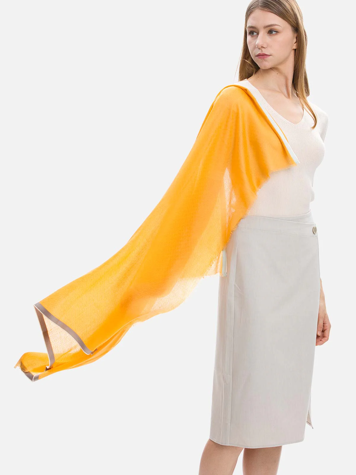 Square - Featherlight Orange Cashmere Scarf - Image 5