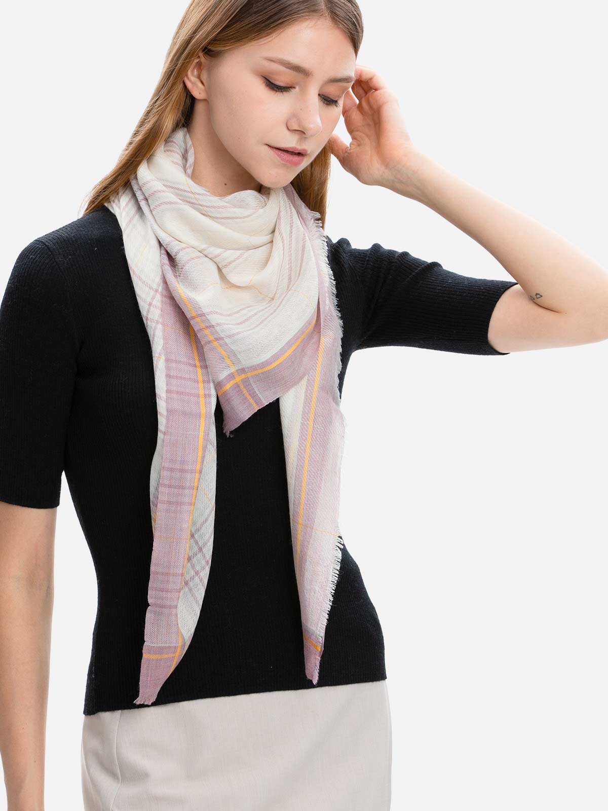 Square - Featherlight Purple Plaid Cashmere Scarf - Image 3