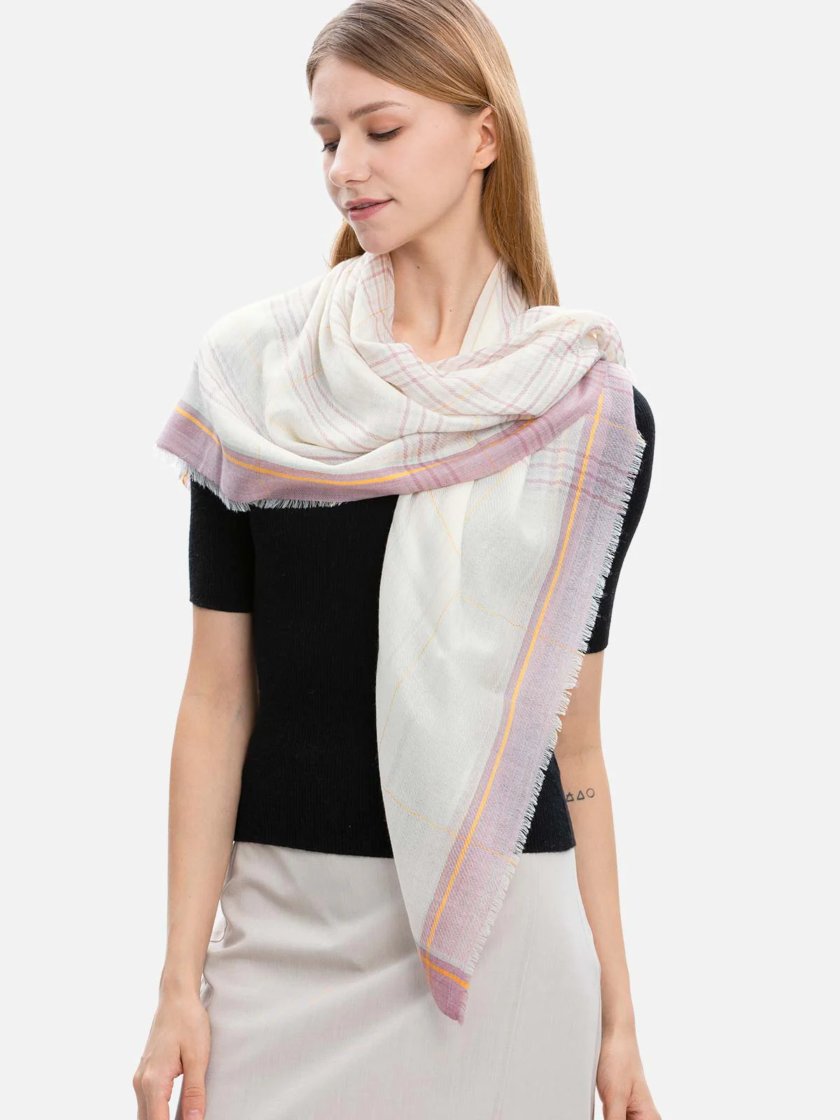 Square - Featherlight Purple Plaid Cashmere Scarf - Image 4