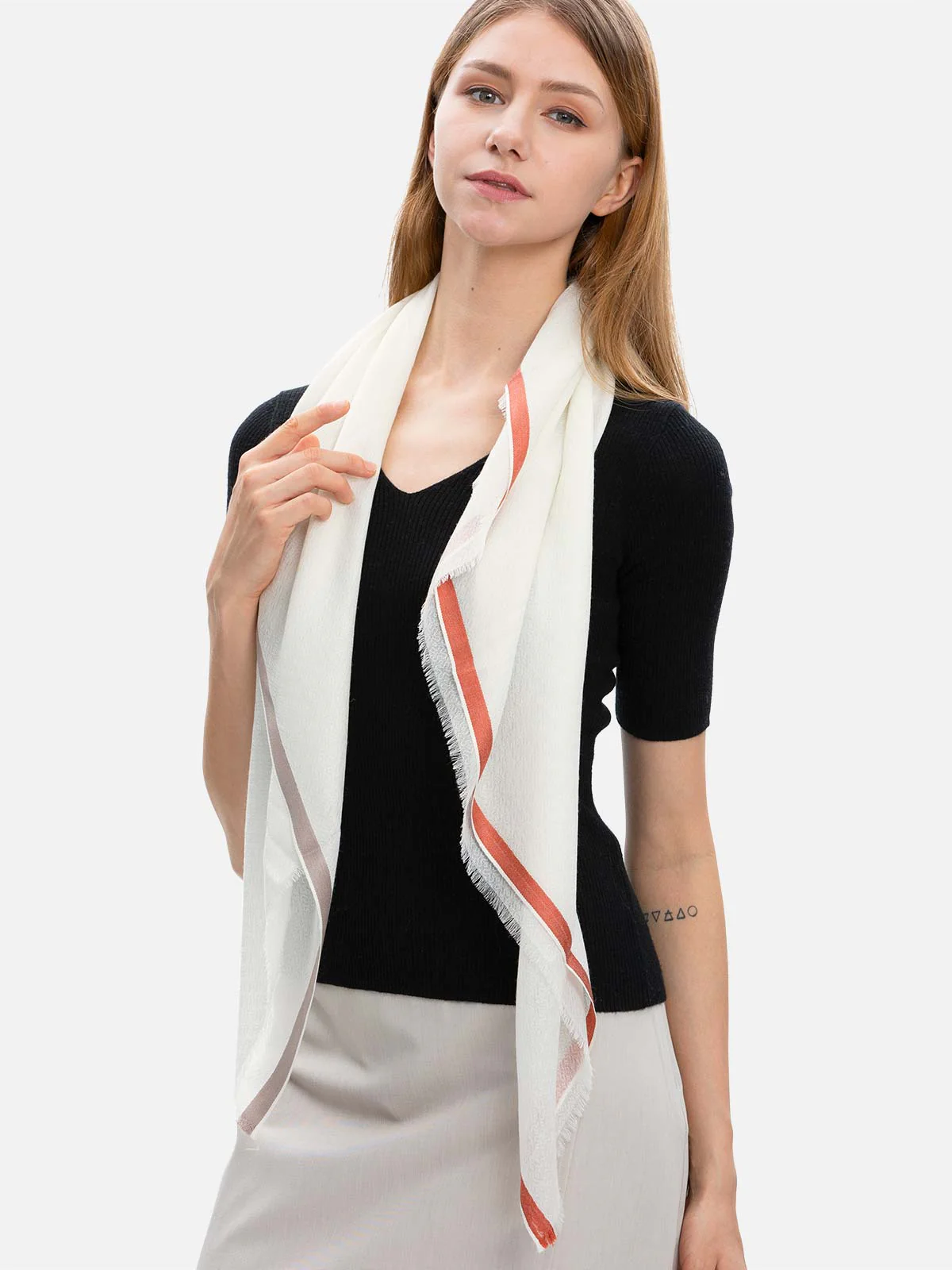 Square - Featherlight White Cashmere Scarf - Image 3