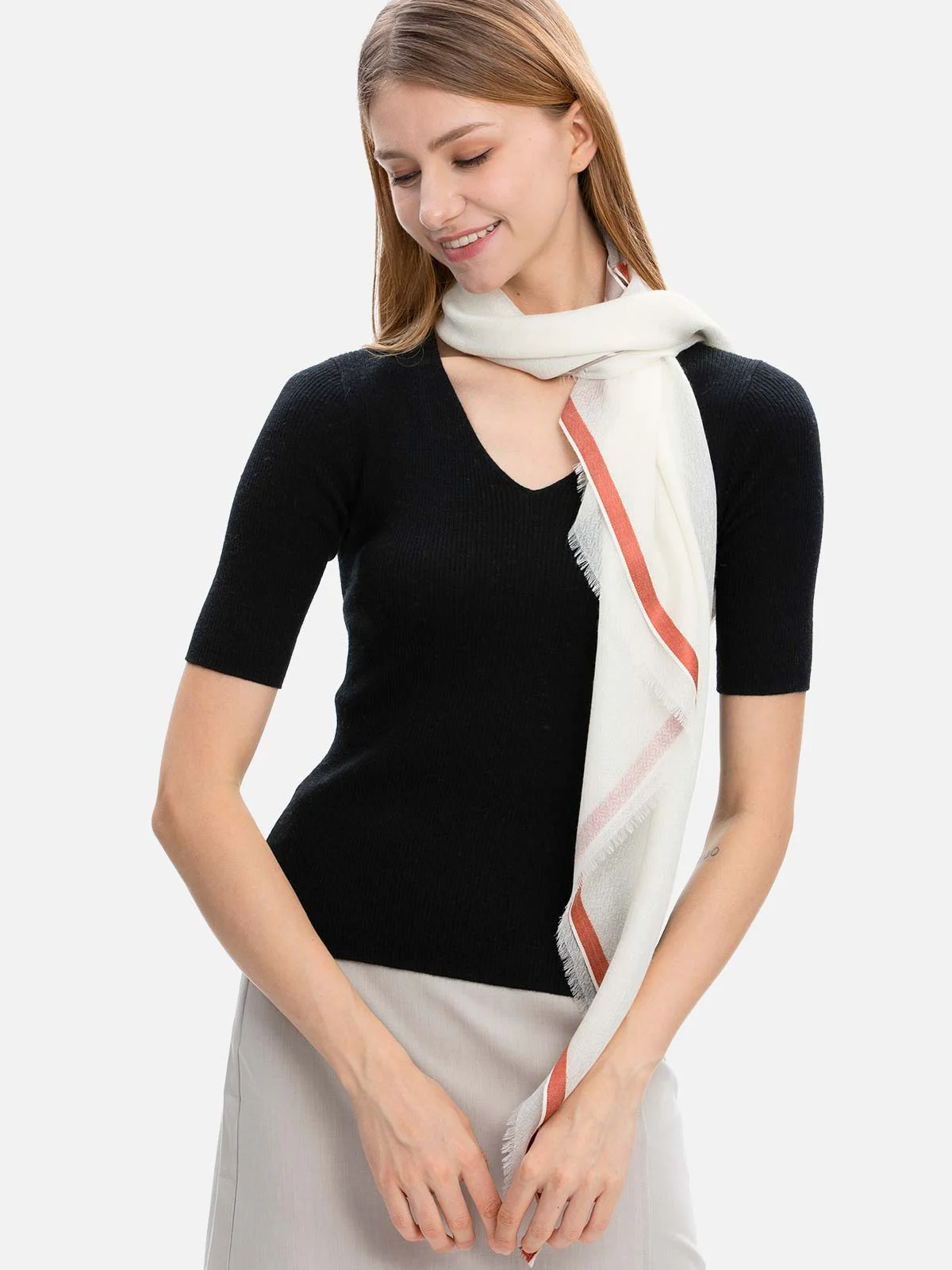 Square - Featherlight White Cashmere Scarf - Image 4