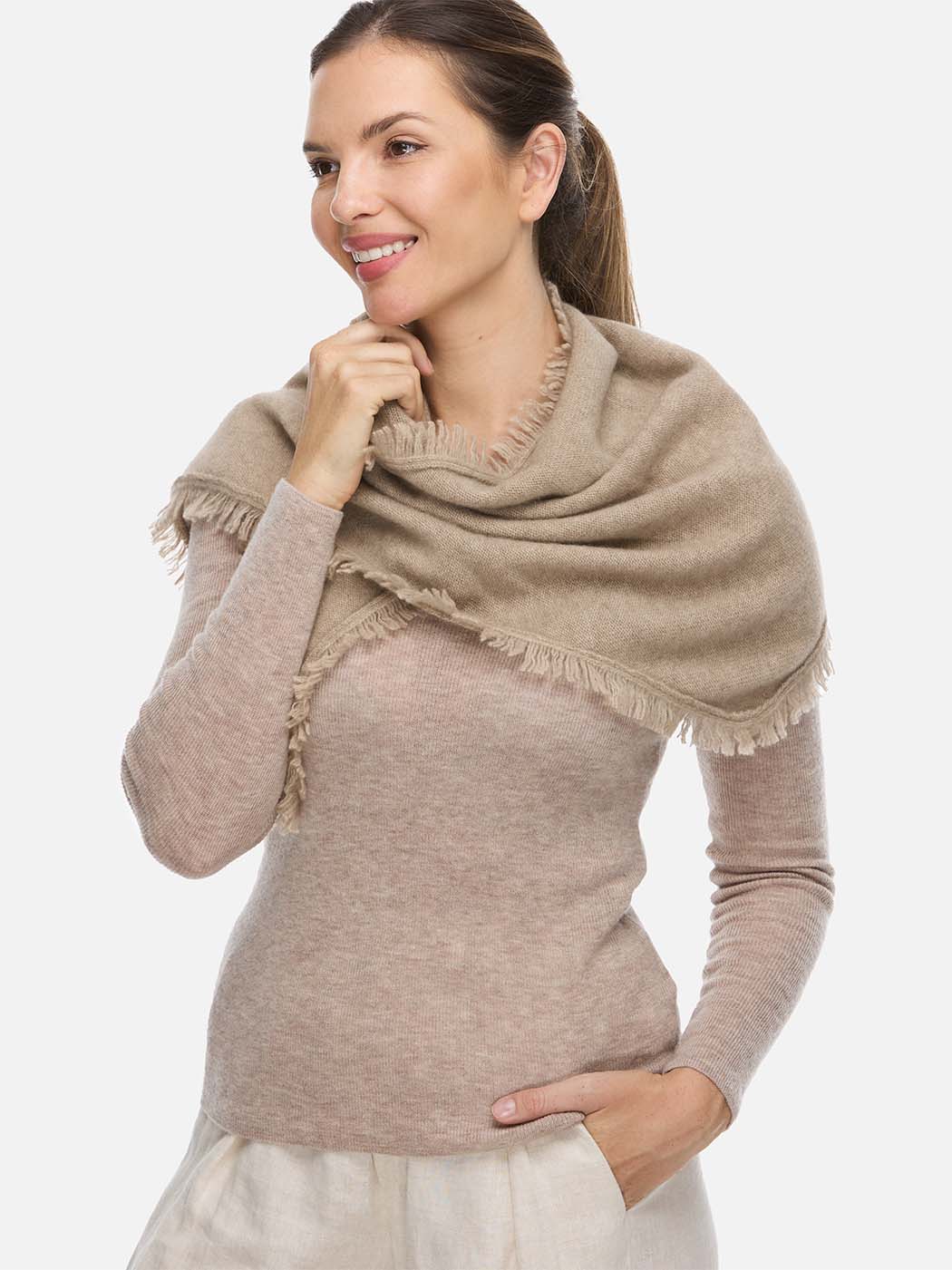Triangle Taupe Cashmere Scarf - Image 3