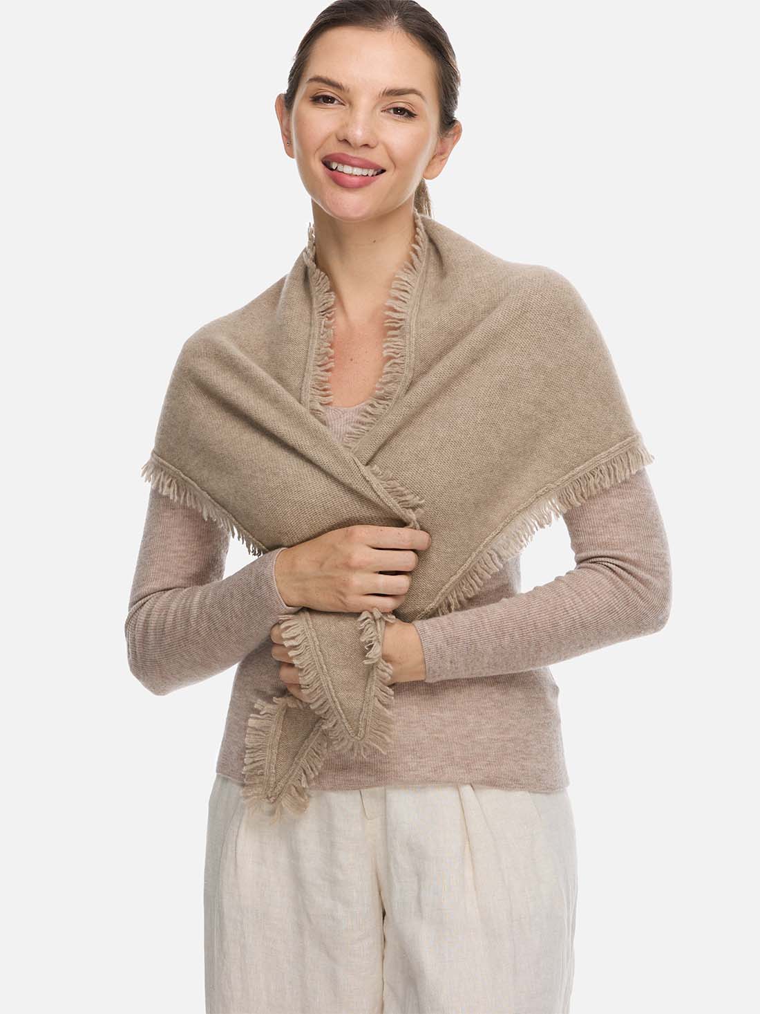 Triangle Taupe Cashmere Scarf - Image 4