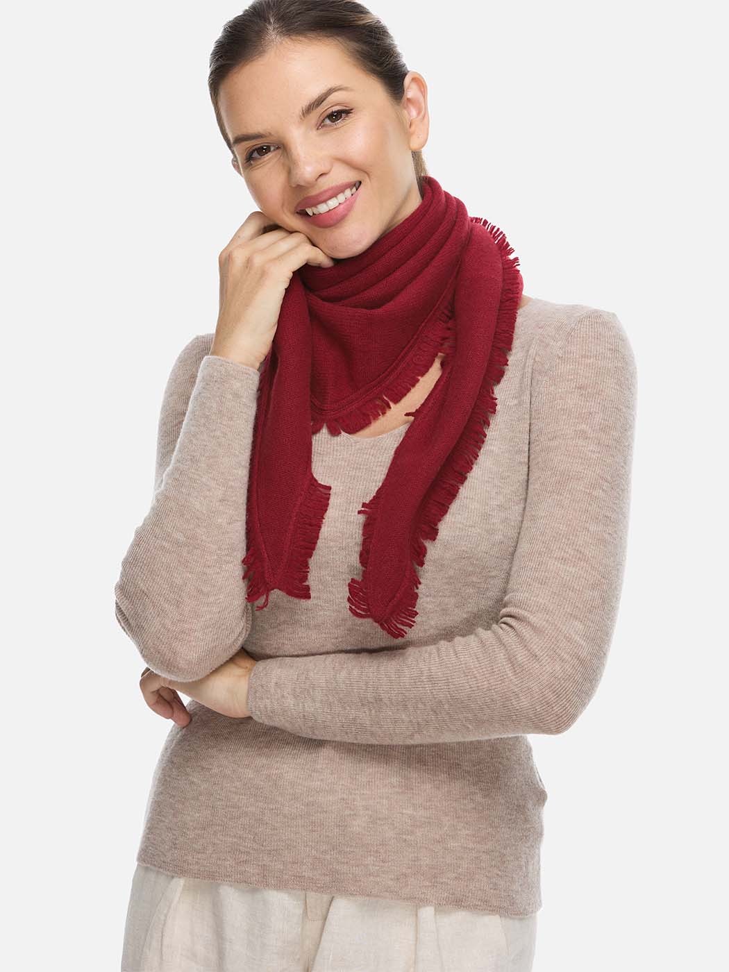 Triangle Wine Red Cashmere Scarf - Image 3