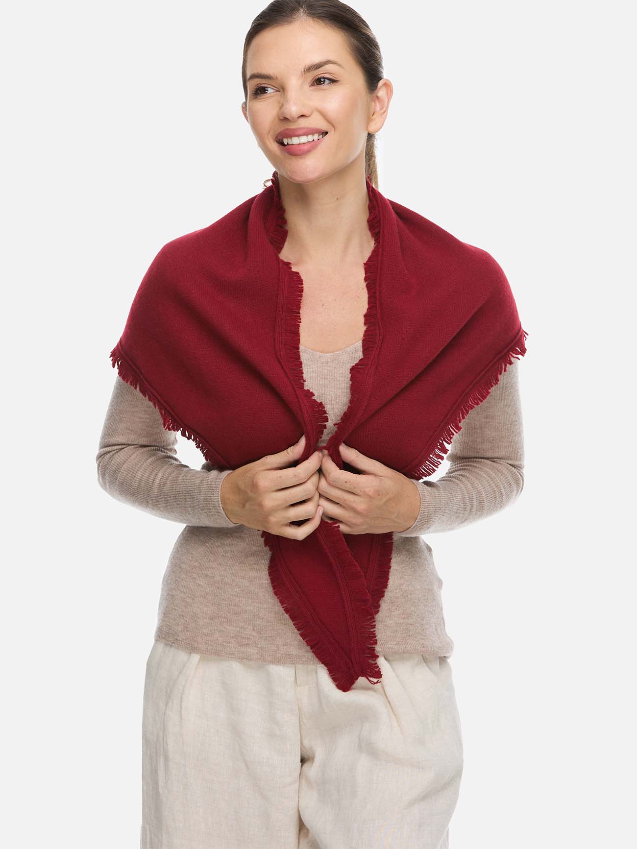 Triangle Wine Red Cashmere Scarf - Image 4