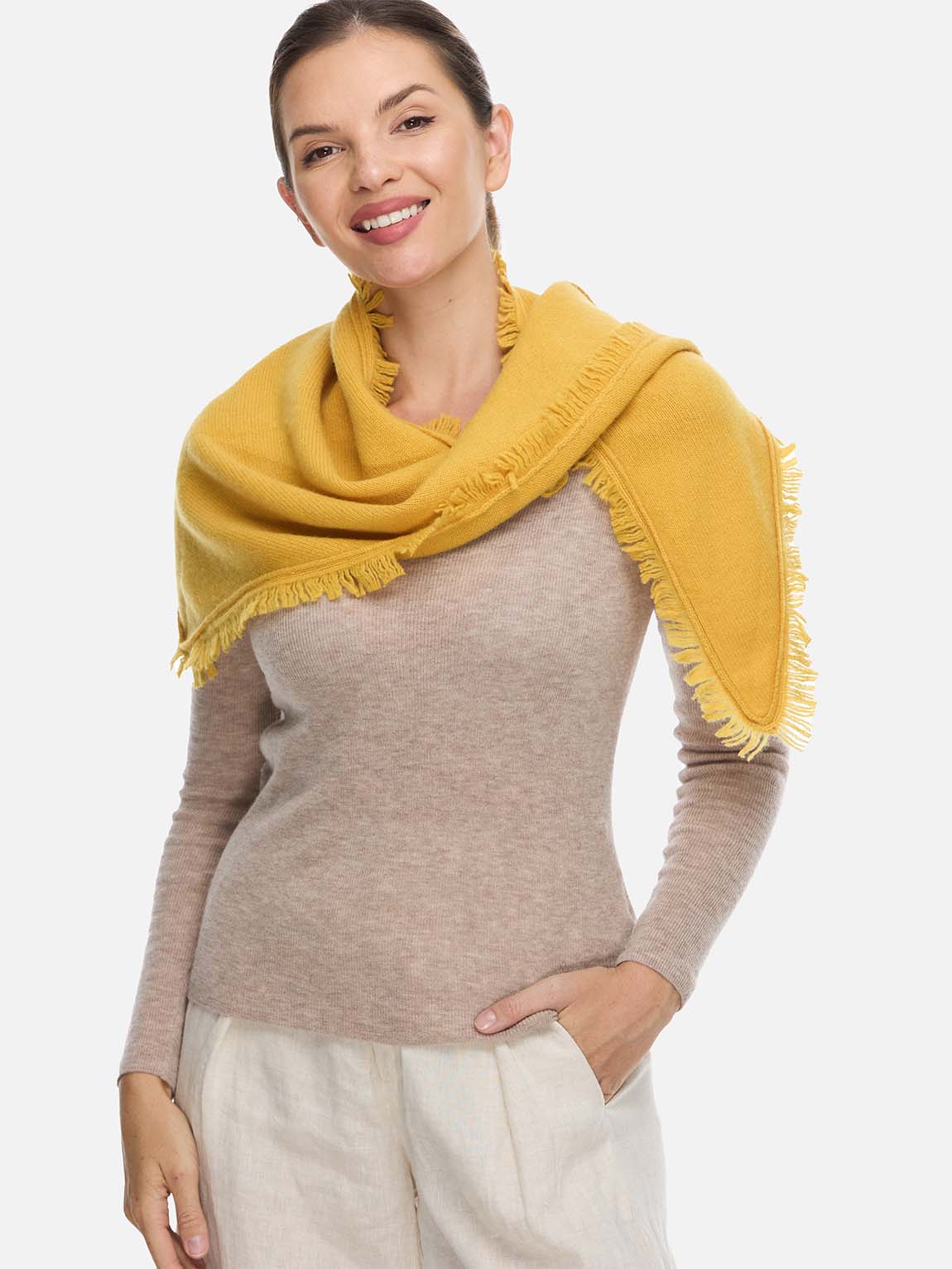 Triangle Yellow Cashmere Scarf - Image 3
