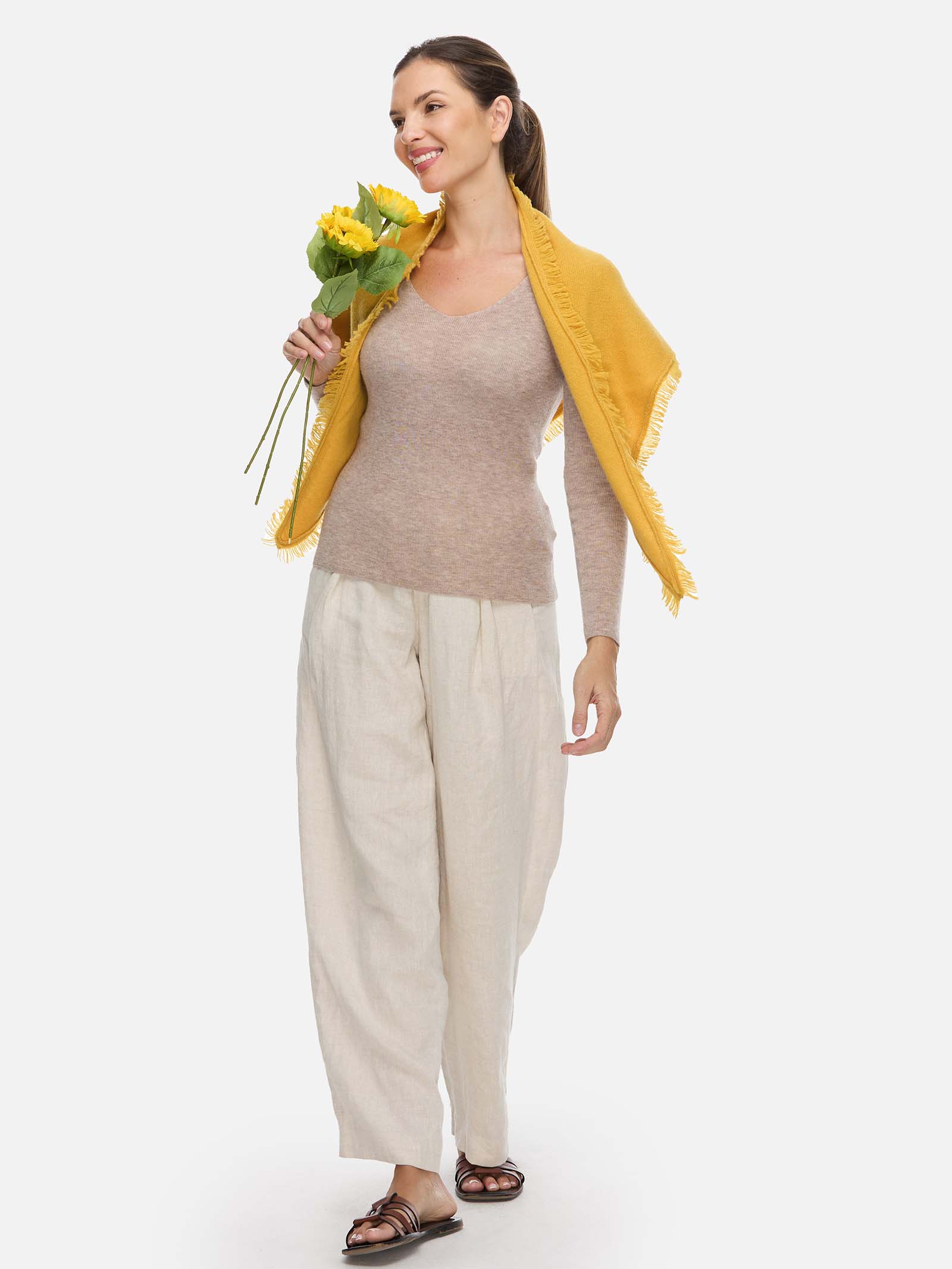 Triangle Yellow Cashmere Scarf - Image 6