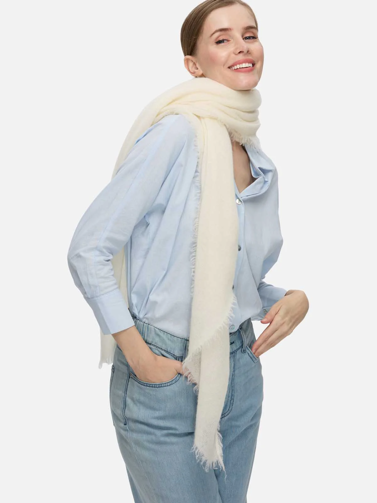 White CloudPuff Cashmere Scarf - Image 9