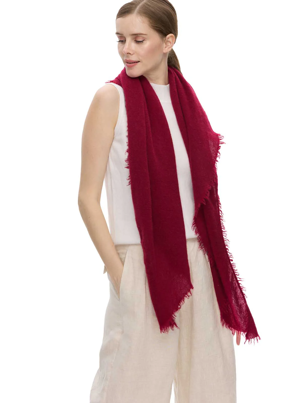 Wine Red CloudPuff Cashmere Scarf - Image 4