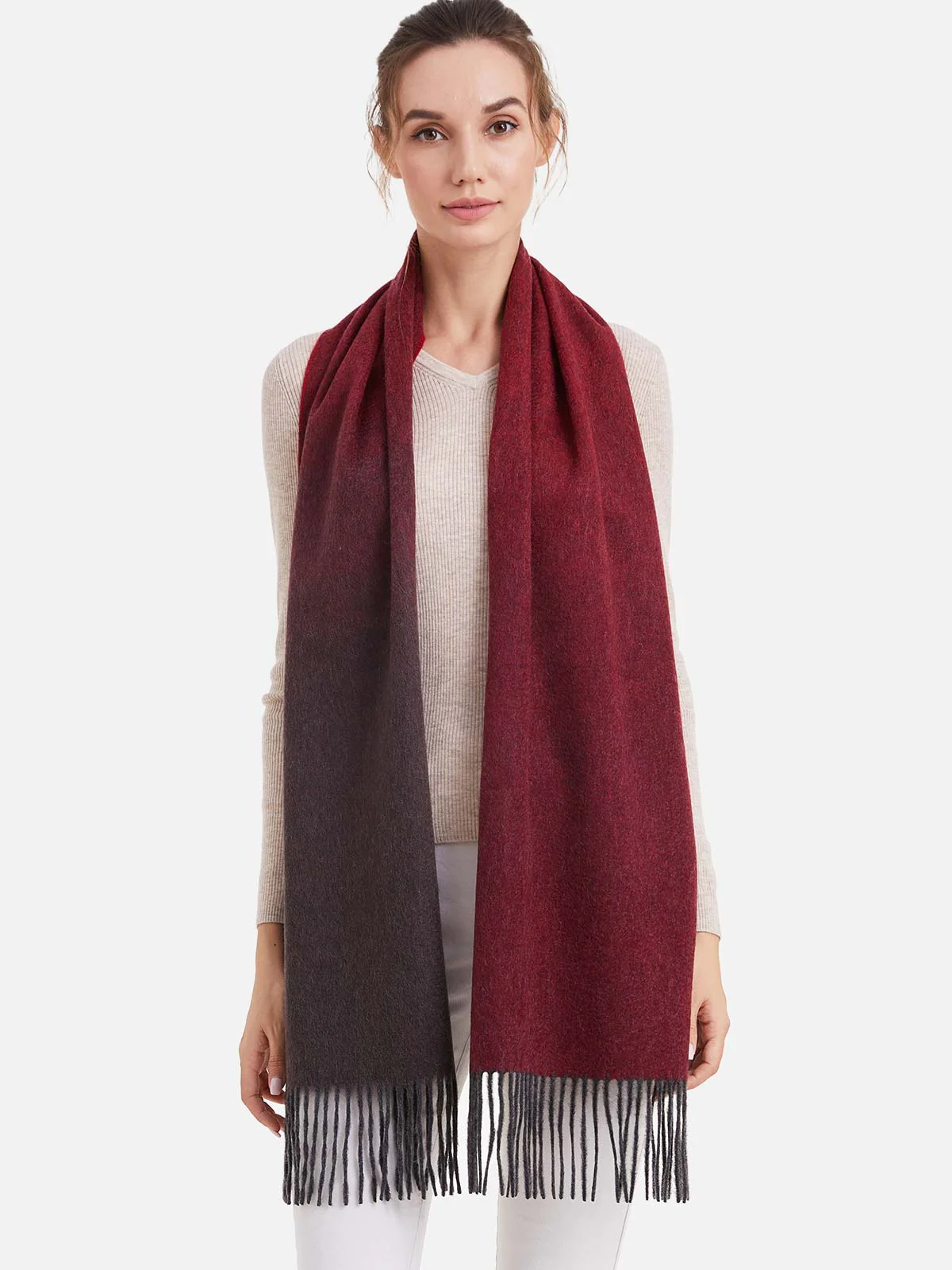 Wine Red Ombre Cashmere Scarf - Image 3