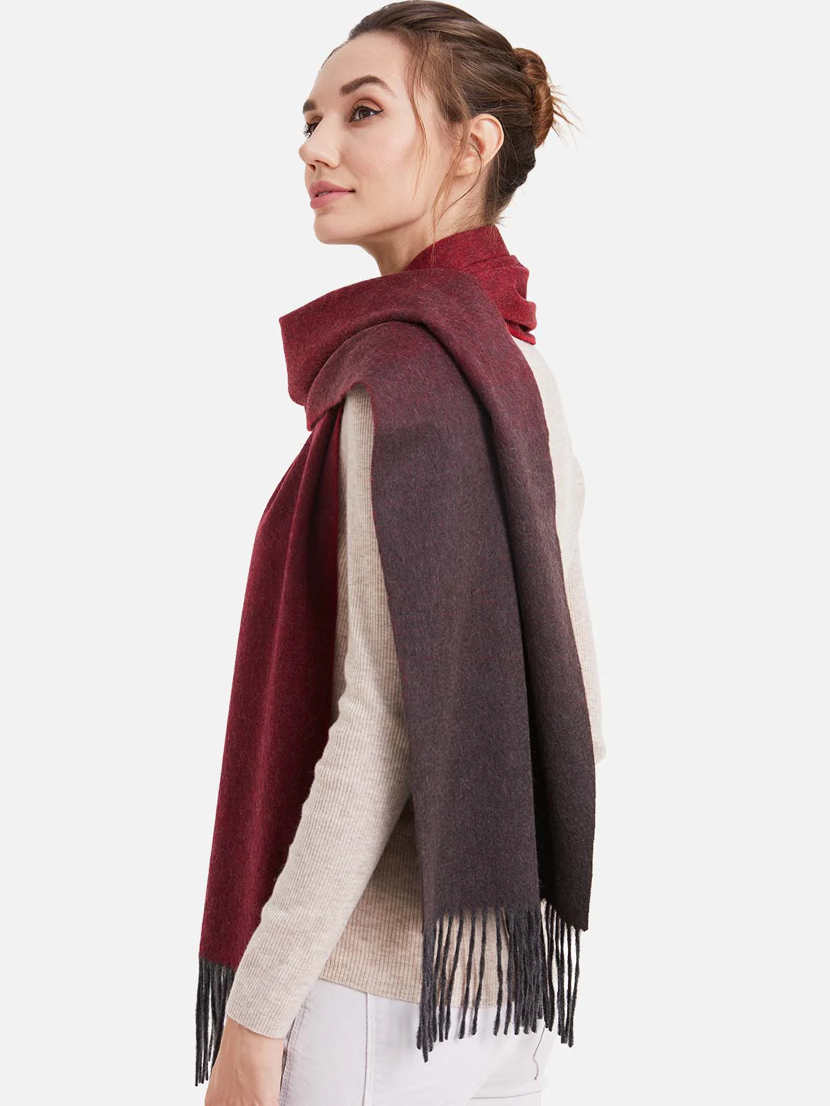 Wine Red Ombre Cashmere Scarf - Image 4