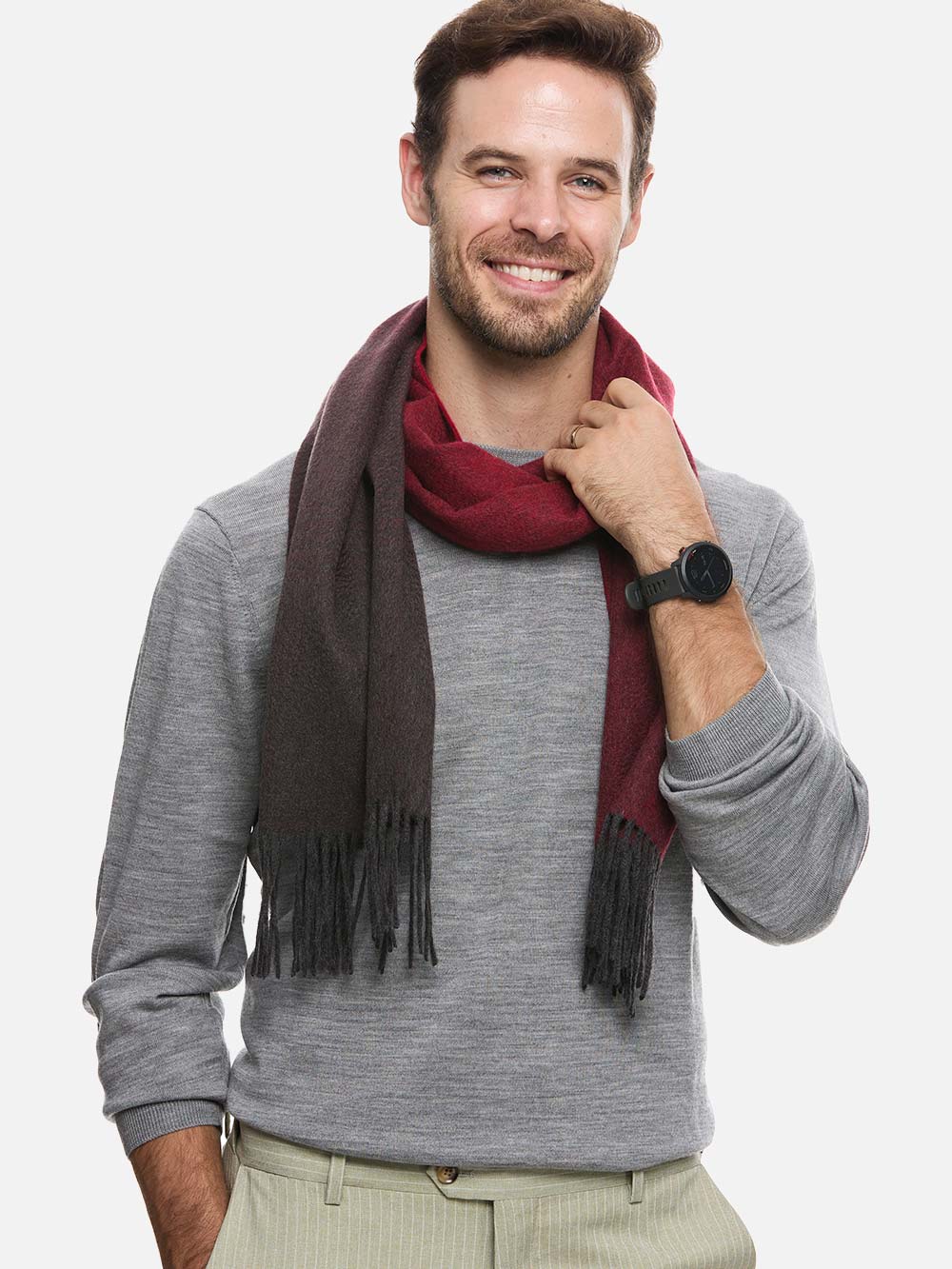 Wine Red Ombre Mens Cashmere Scarf - Image 3