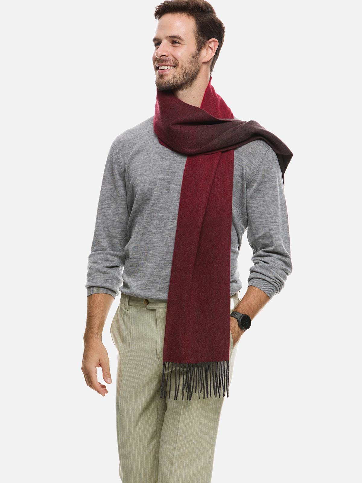 Wine Red Ombre Mens Cashmere Scarf - Image 4