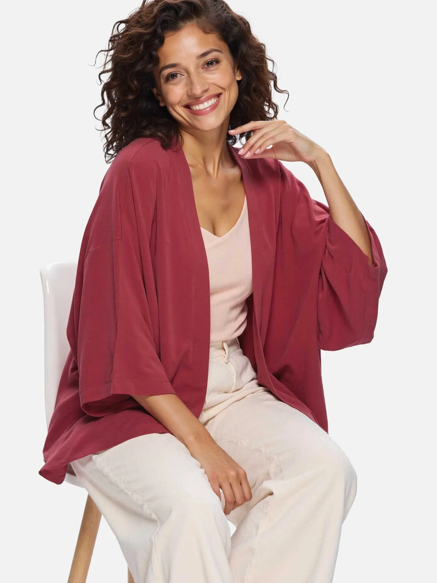 Wine Red Silk Relax Cardigan - Image 3