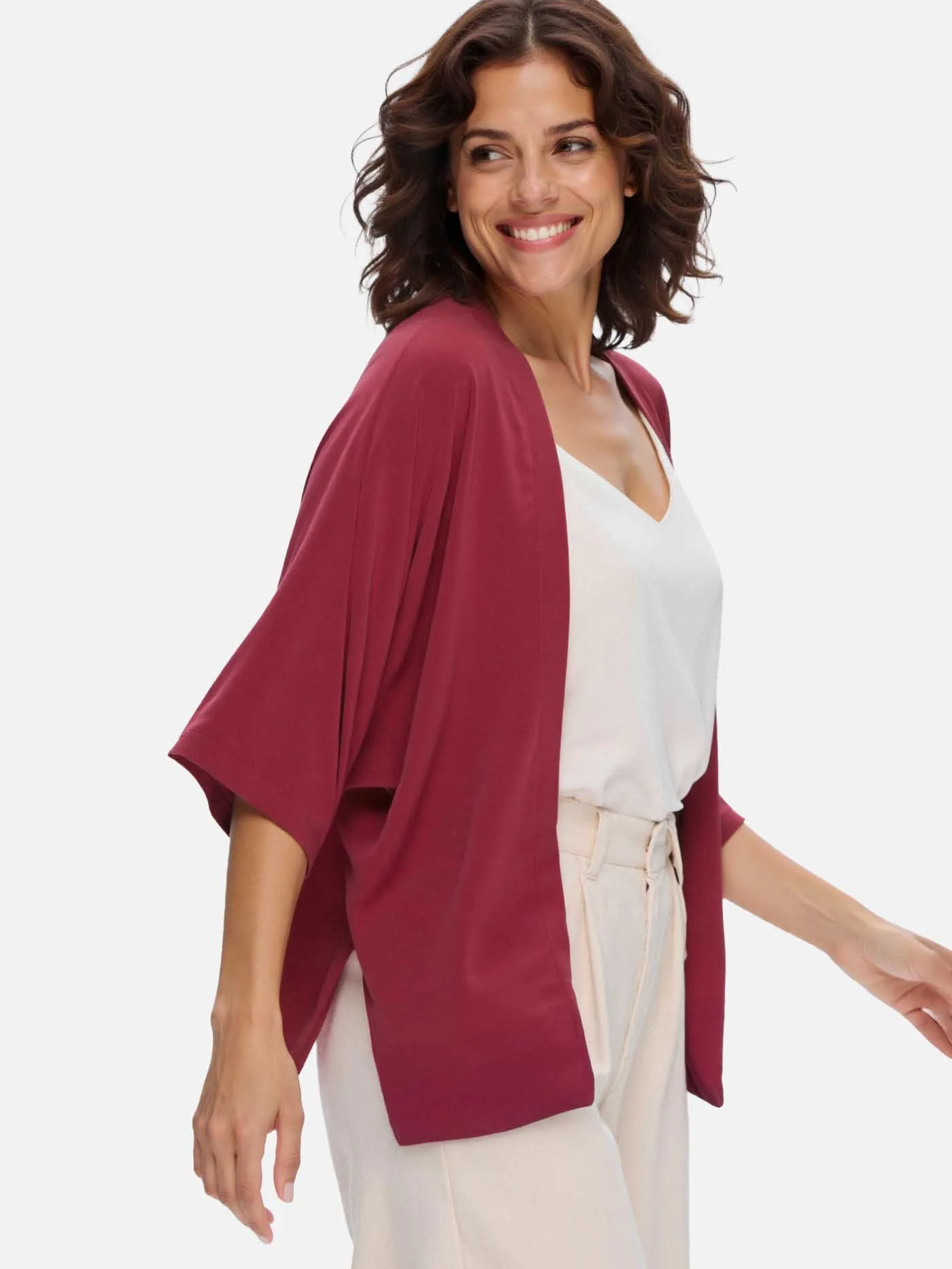 Wine Red Silk Relax Cardigan - Image 5