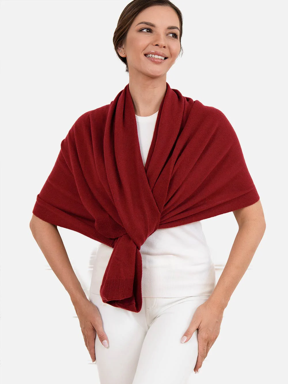 Wine Red Wearable Cashmere Wrap - Image 3