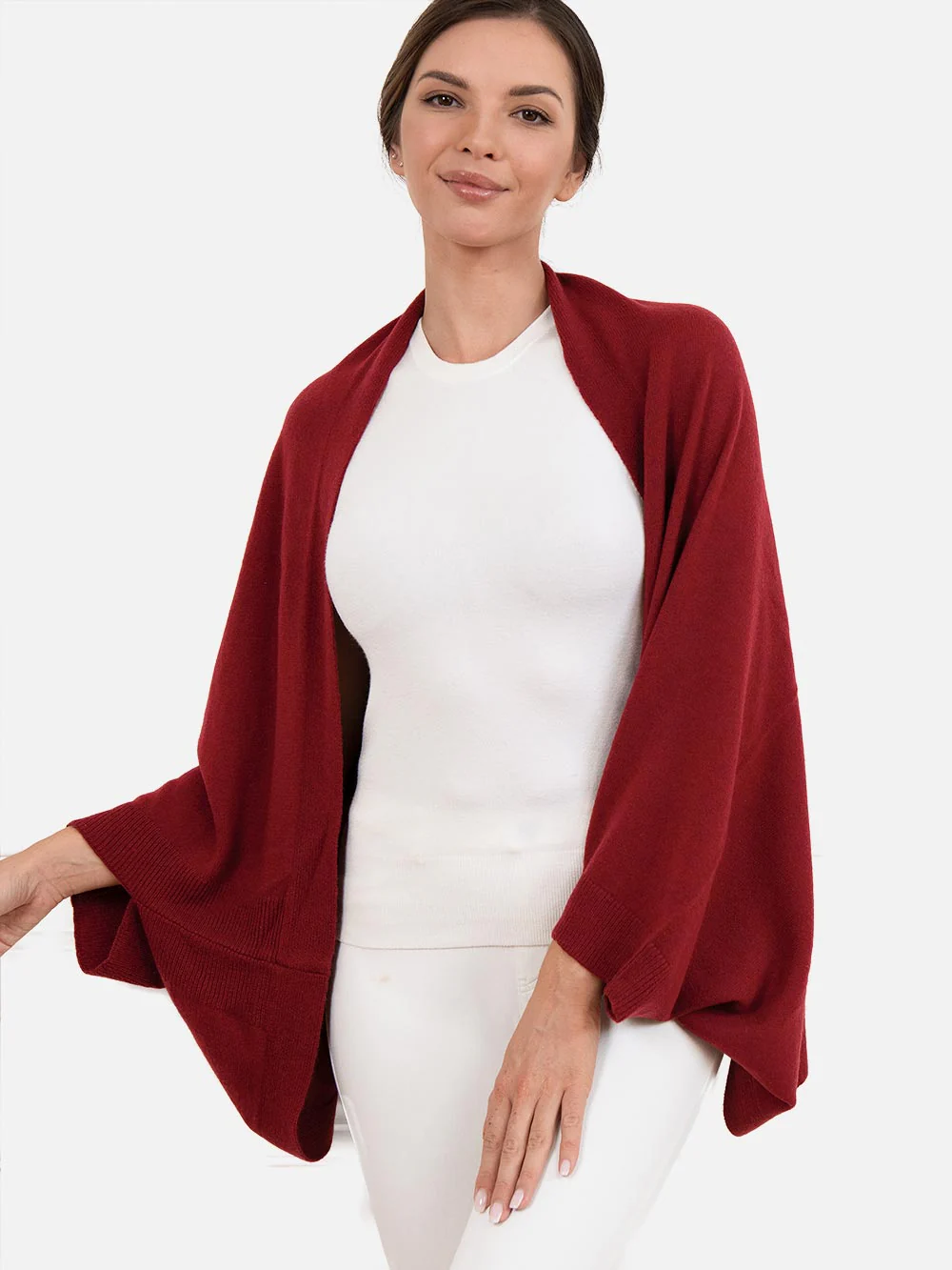Wine Red Wearable Cashmere Wrap - Image 4