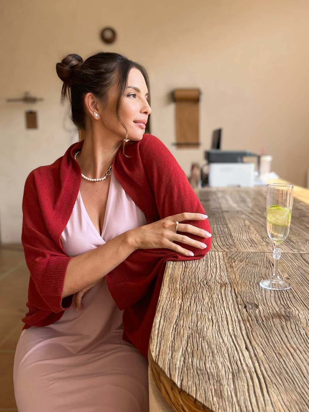 Wine Red Wearable Cashmere Wrap - Image 7